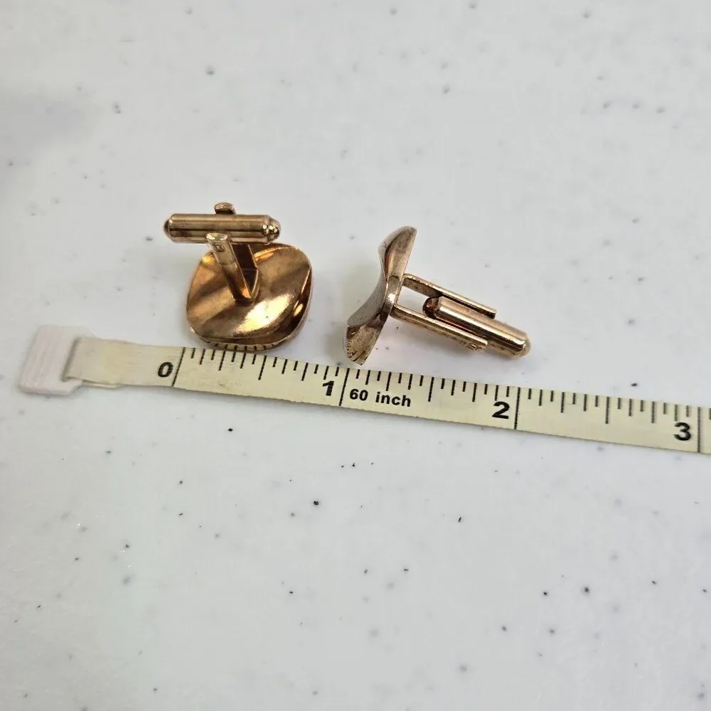 Cufflinks Gold Tone Matte Geometric Square Stripe Vintage MCM Art Deco Look